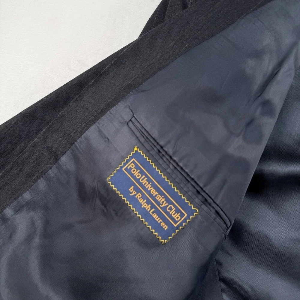 Polo University Club Ralph Lauren Double Breasted Chalk Stripe Blazer 46L Navy